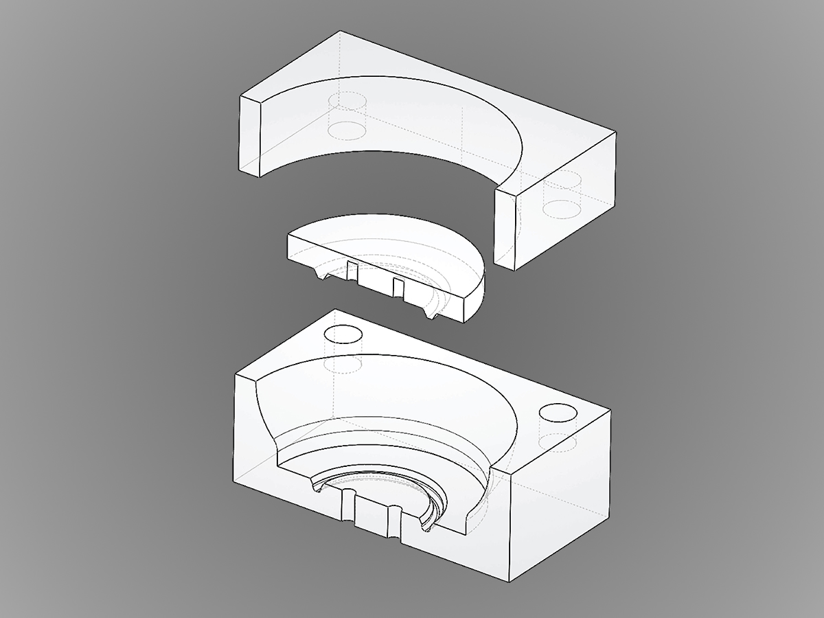 CAD wireframe of the dome tool